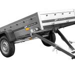 Verzinkter Autoanhänger Seitenansicht mit geöffneter Bordwand