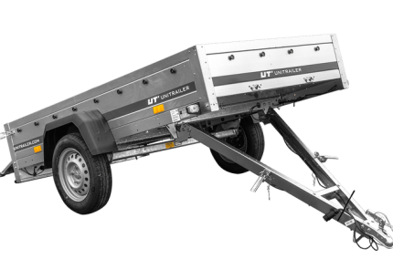 Verzinkter Autoanhänger Seitenansicht mit geöffneter Bordwand