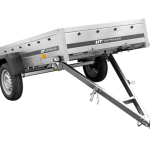 Verzinkter Einachsanhänger mit geöffneter Heckbordwand