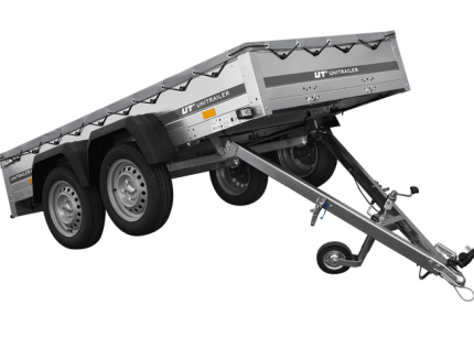 Doppelachsanhänger mit grauer Plane Seitenansicht