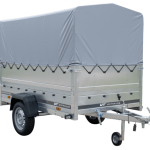 Kippbarer Gartenanhänger 230x125 cm mit grauer H-800 Plane