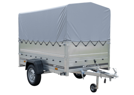 Kippbarer Gartenanhänger 230x125 cm mit grauer H-800 Plane