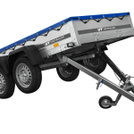 Plattformanhänger UNITRAILER 264/2 Seitenansicht mit blauer Plane