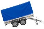 Doppelachsanhänger mit blauer Plane Seitenansicht