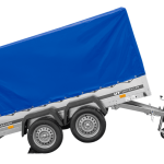 Doppelachsanhänger mit blauer Plane Seitenansicht