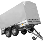 Gartenanhänger mit grauer Plane und Doppelachse