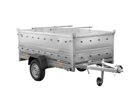 Kippbarer UNITRAILER Gartenanhänger mit geschlossener Aluminiumabdeckung