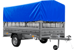 265x150 cm Anhänger mit Gitteraufsätzen und blauer Hochplane