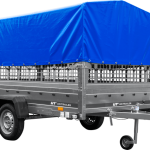265x150 cm Anhänger mit Gitteraufsätzen und blauer Hochplane