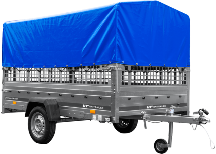 265x150 cm Anhänger mit Gitteraufsätzen und blauer Hochplane