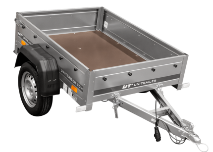 Kippbarer UNITRAILER Garden Trailer mit geöffneter Heckklappe