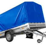 Kippbarer Autoanhänger Unitrailer Garden 265 mit grauer Plane