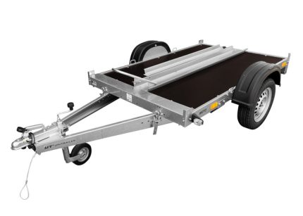 Motorradanhänger UNITRAILER MOTO Seitenansicht mit Radschiene