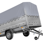 Nutzanhänger mit grauer Plane und Gestell