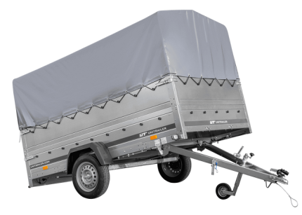 Nutzanhänger mit grauer Plane und Gestell