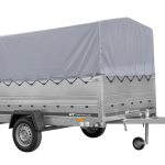 750 kg Kippanhänger mit grauer H-800 Hochplane in Seitenansicht