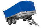 Verzinkter Doppelachsanhänger mit blauer Plane Seitenansicht