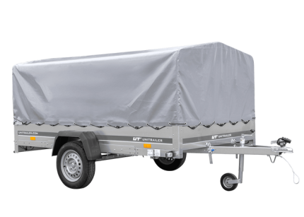 Kippanhänger 264x150 cm mit grauer Hochplane H-800 Seitenansicht