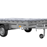 Einachsanhänger 264x150 cm mit grauer Plane montiert