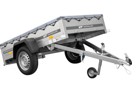 Verzinkter Kippanhänger mit grauer Plane Seitenansicht